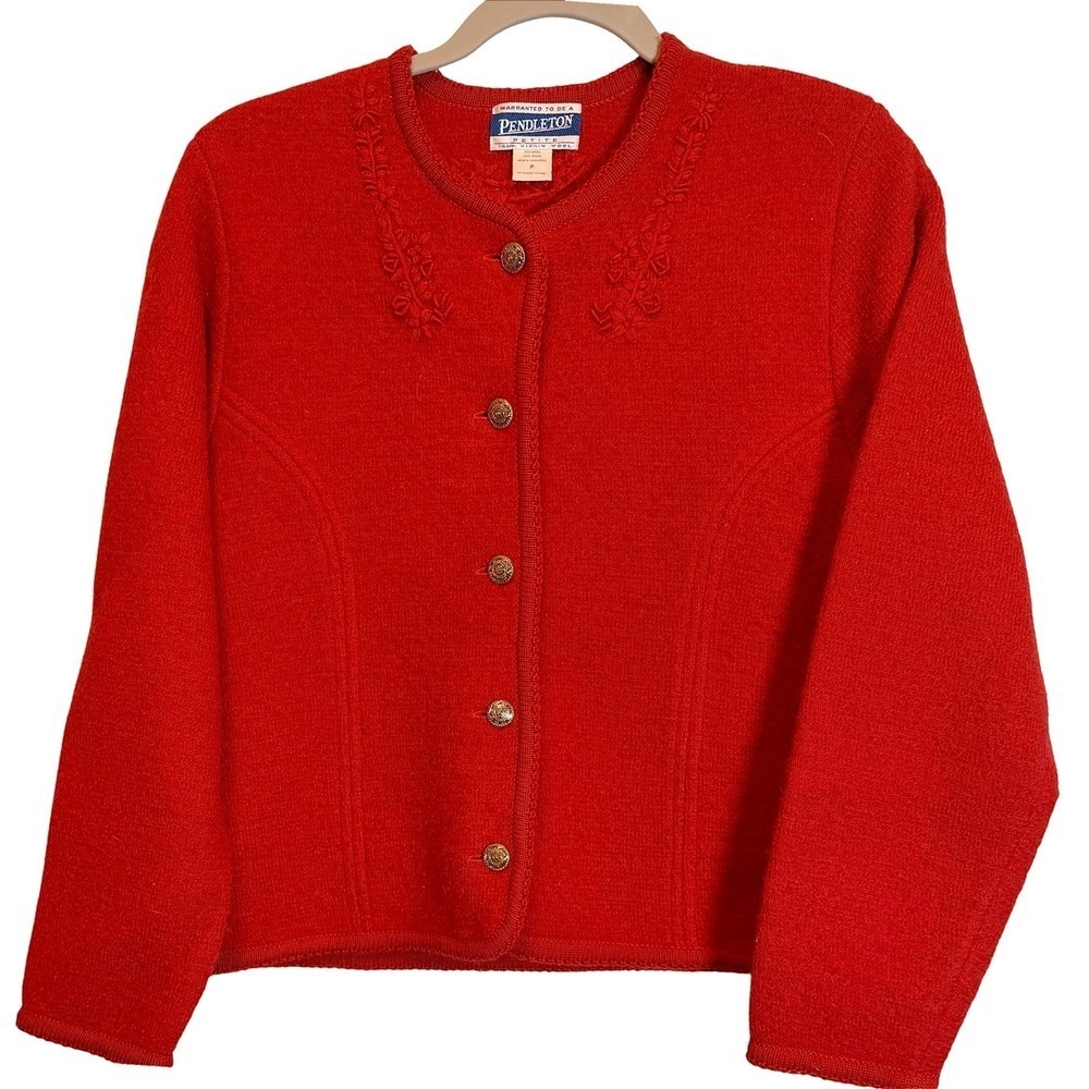 Vintage Pendleton Boiled Red Wool Jacket Petite Small Embroidery Ornate Buttons